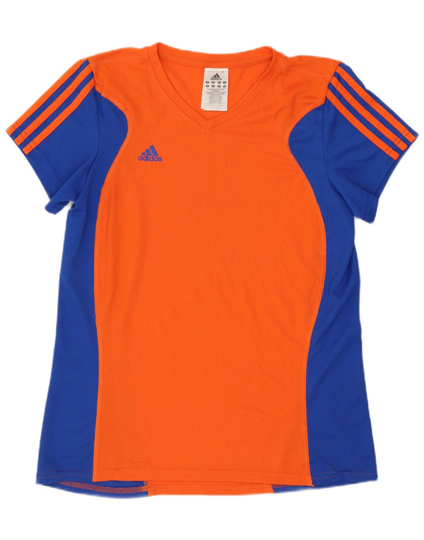 Adidas Climalite T-Shirt Top UK 16 Large Orange Colorblock