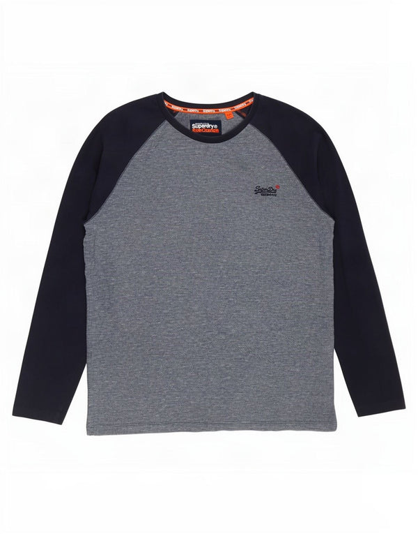 Superdry Homme Top Manches Longues 2XL Bleu Colorblock Coton