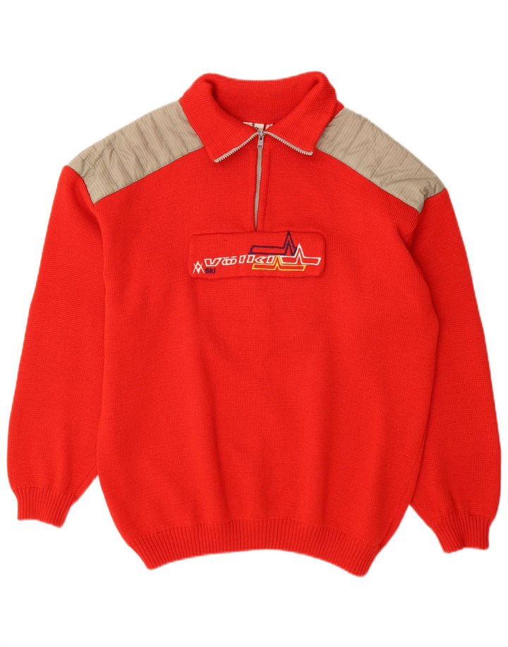 Volkl Pull col zippé pour homme IT 52 en laine color block rouge Large