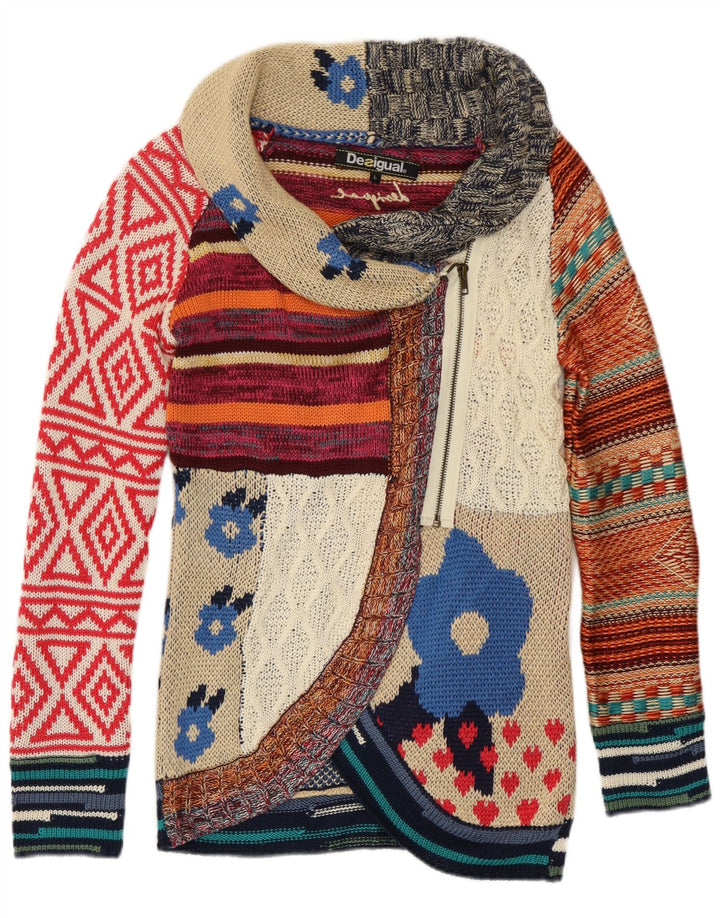 Desigual Cardigan Femme Pull UK 14 Grand Patchwork Multicolore