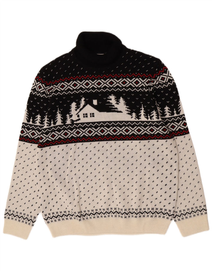 C&A Pull Col Roulé XL Homme Blanc Fair Isle Acrylique