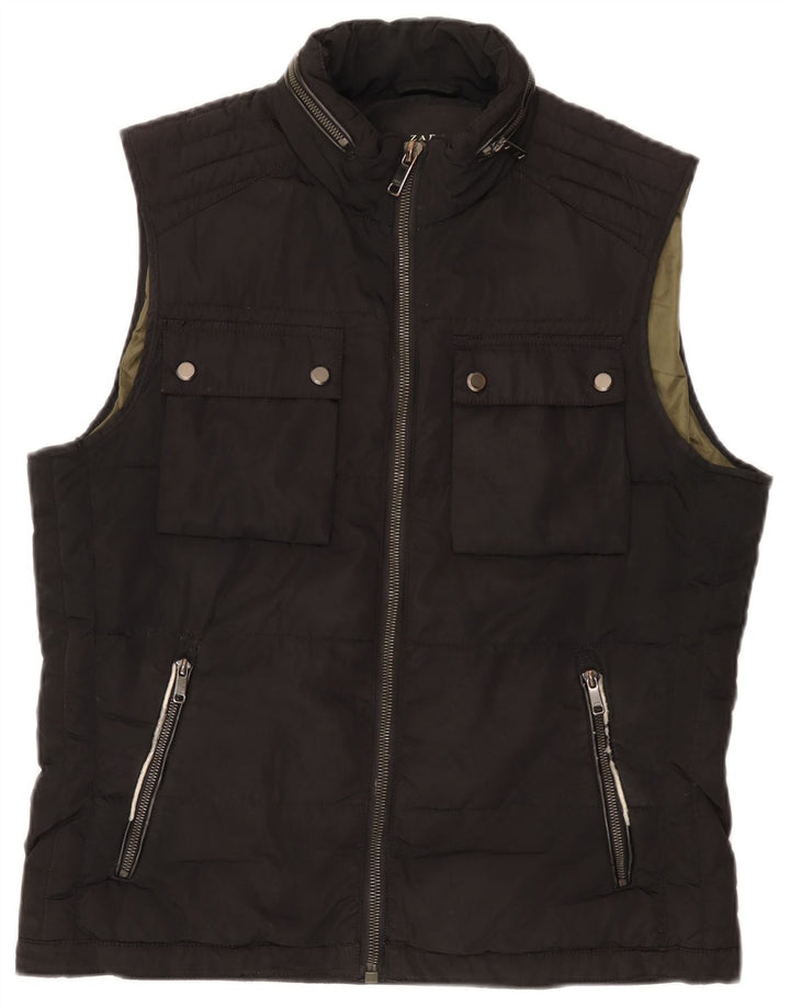 Zara Gilet utilitaire à capuche pour femme UK 16 Large Noir Polyester
