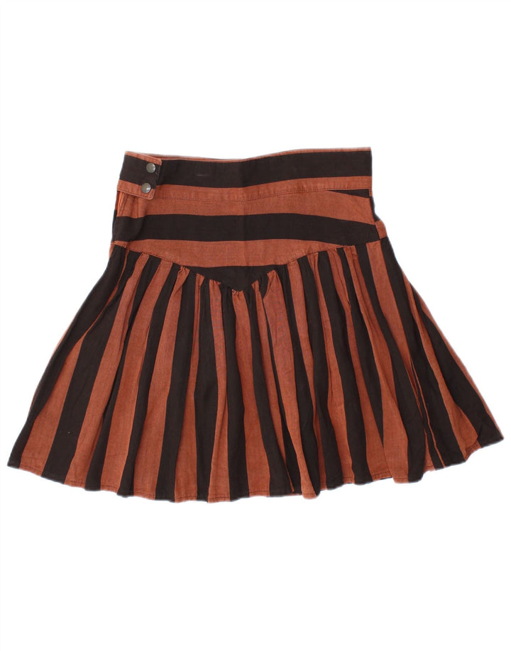 VINTAGE Mini jupe plissée femme IT 44 Medium W28 Viscose rayée marron