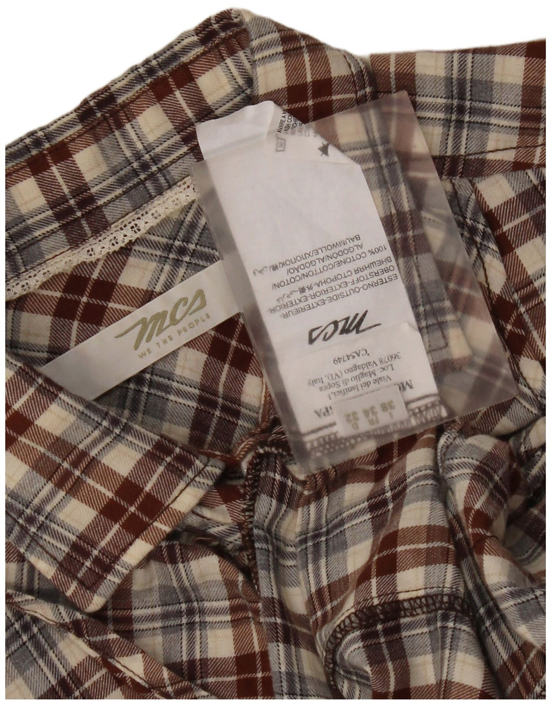 Marlboro Classics Chemise à volants sur le devant pour femme IT 38 XS Marron à carreaux en coton