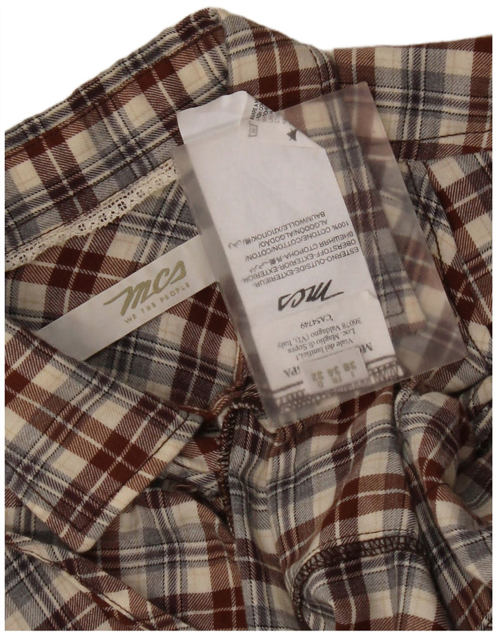 Marlboro Classics Chemise à volants sur le devant pour femme IT 38 XS Marron à carreaux en coton