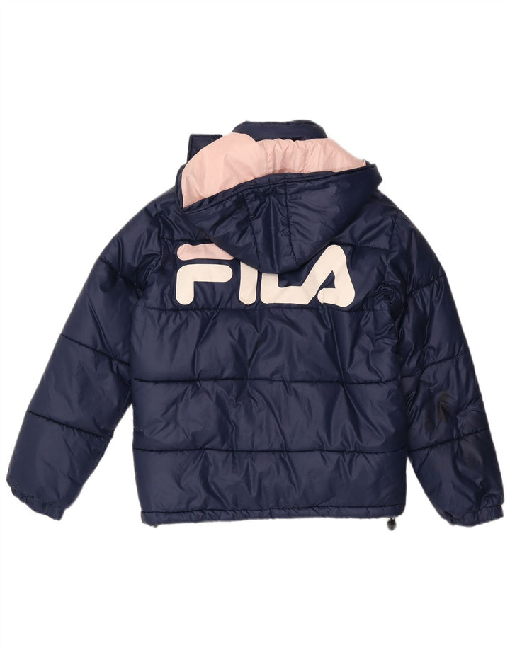 Fila Veste matelassée graphique surdimensionnée pour femme UK 6 XS Bleu marine Polyester