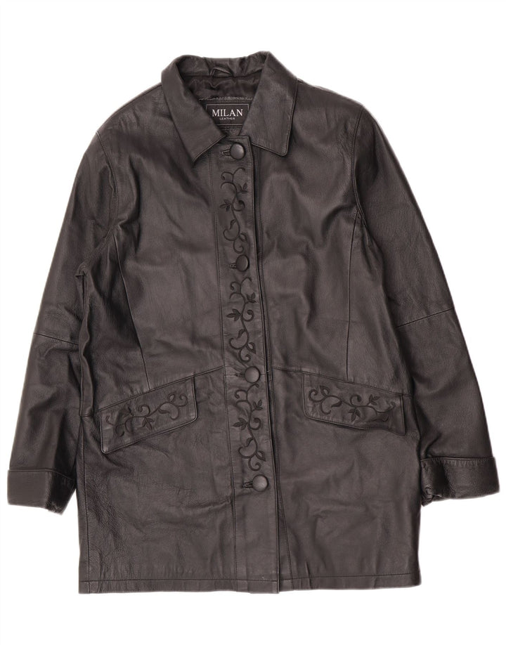 manteau en cuir femme vintage US 12 Grand cuir floral noir
