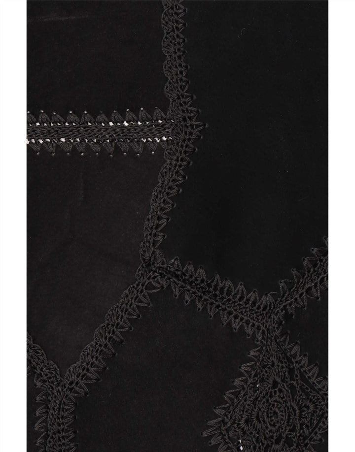 vintage Femme Daim Gilet UK 16 Grand Patchwork Noir