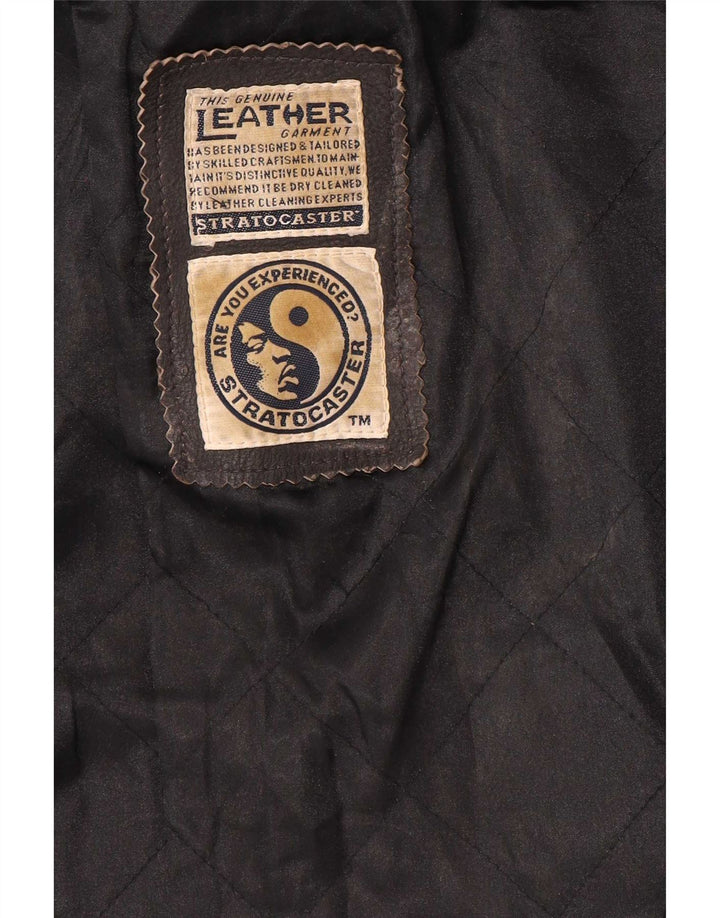 veste en cuir double poitrine vintage femme UK 20 2XL Marron