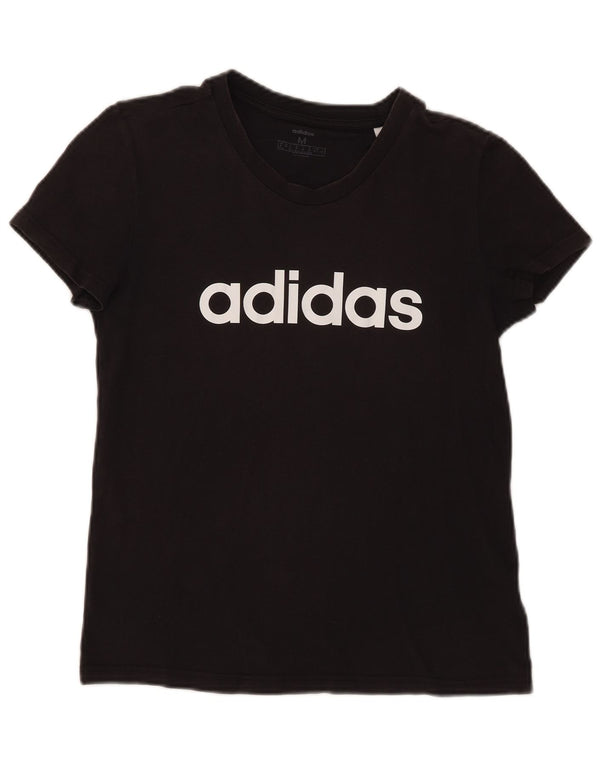 Adidas T-shirt graphique pour femme UK 12/14 en coton noir moyen