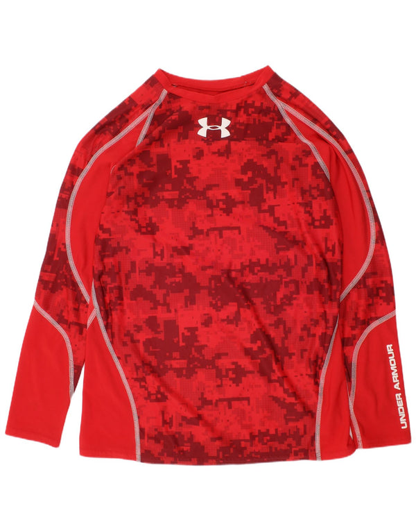 UNDER ARMOUR Boys Heat Gear Graphic Top Long Sleeve 13-14 Years XL Red