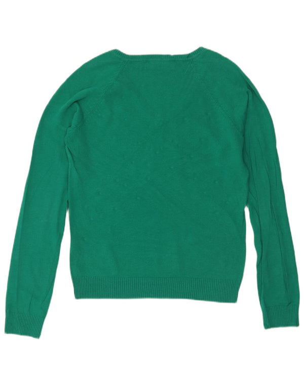 Zara Pull col V pour femme UK 14 Large Vert Coton
