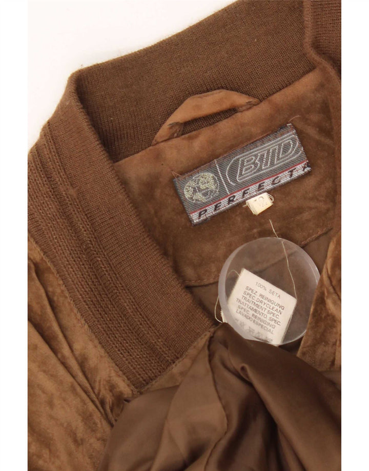 vintage Mens Velour Bomber Jacket IT 52 XL Soie Brune