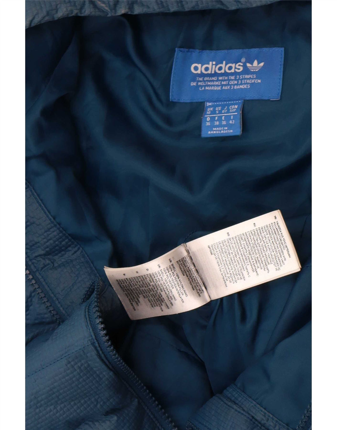 Adidas Veste rembourrée à capuche pour femme UK 10 Petit nylon bleu marine