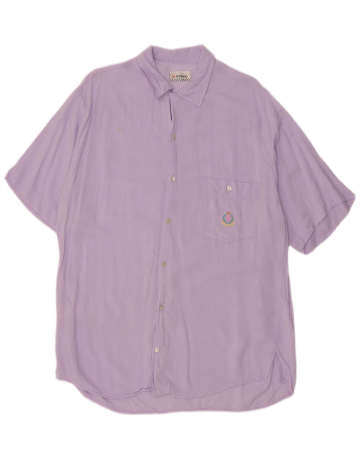Stefanel Chemise à manches courtes pour homme Large Violet Viscose