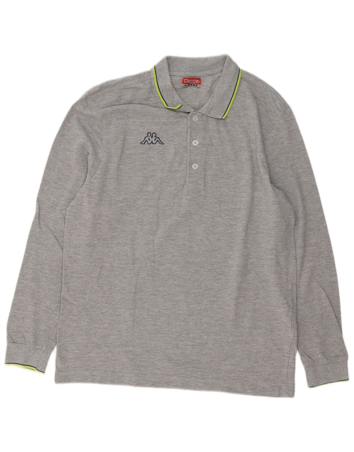 Kappa Polo à manches longues pour homme, coupe classique, grand, gris, coton