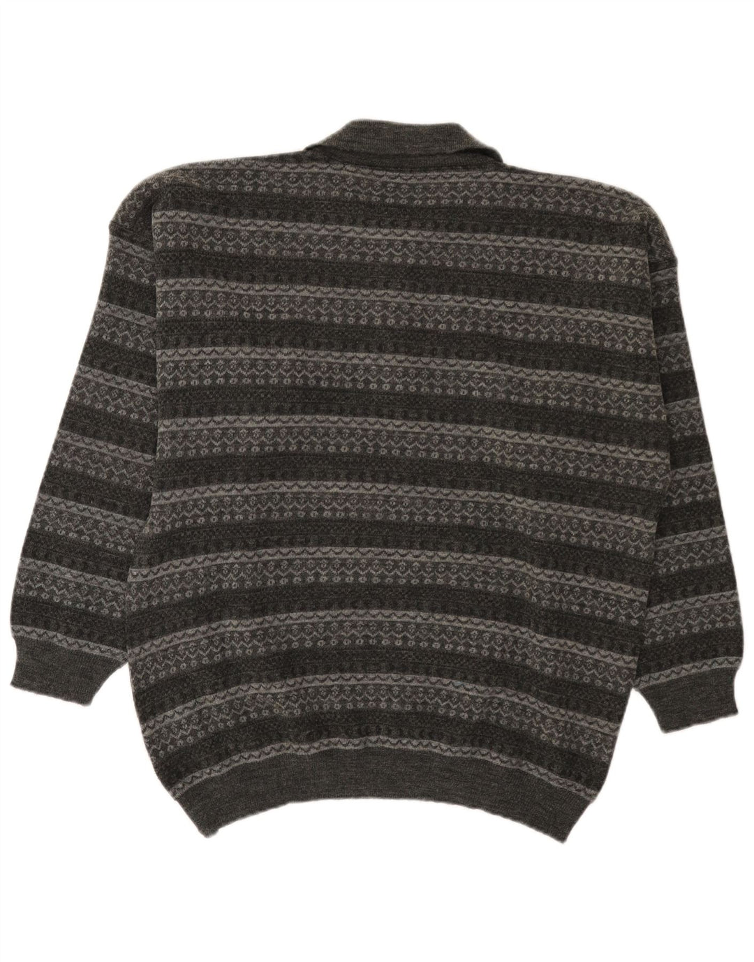 vintage Mens Polo Neck Jumper Pull Grand Gris Rayé