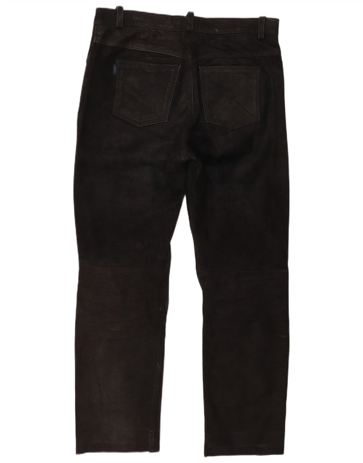 Pantalon droit en cuir vintage pour hommes W37 L30 Noir