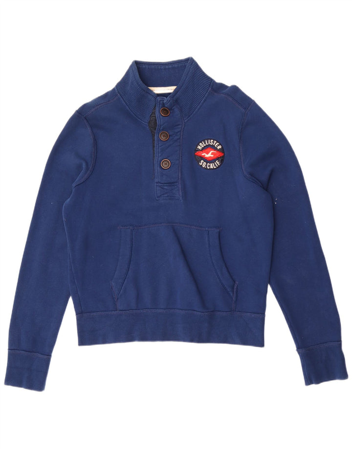 Hollister Sweat-shirt à col boutonné pour homme, grand, bleu, coton