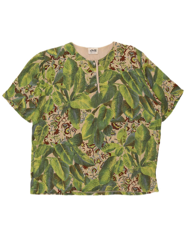 vintage Femmes Blouse Oversize Top UK 14 Polyester Floral Vert Moyen