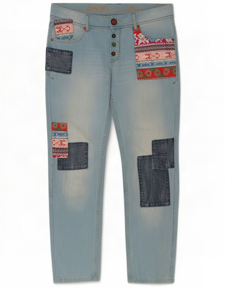 Desigual Jean Slim Femme W30 L28 Bleu Patchwork Coton
