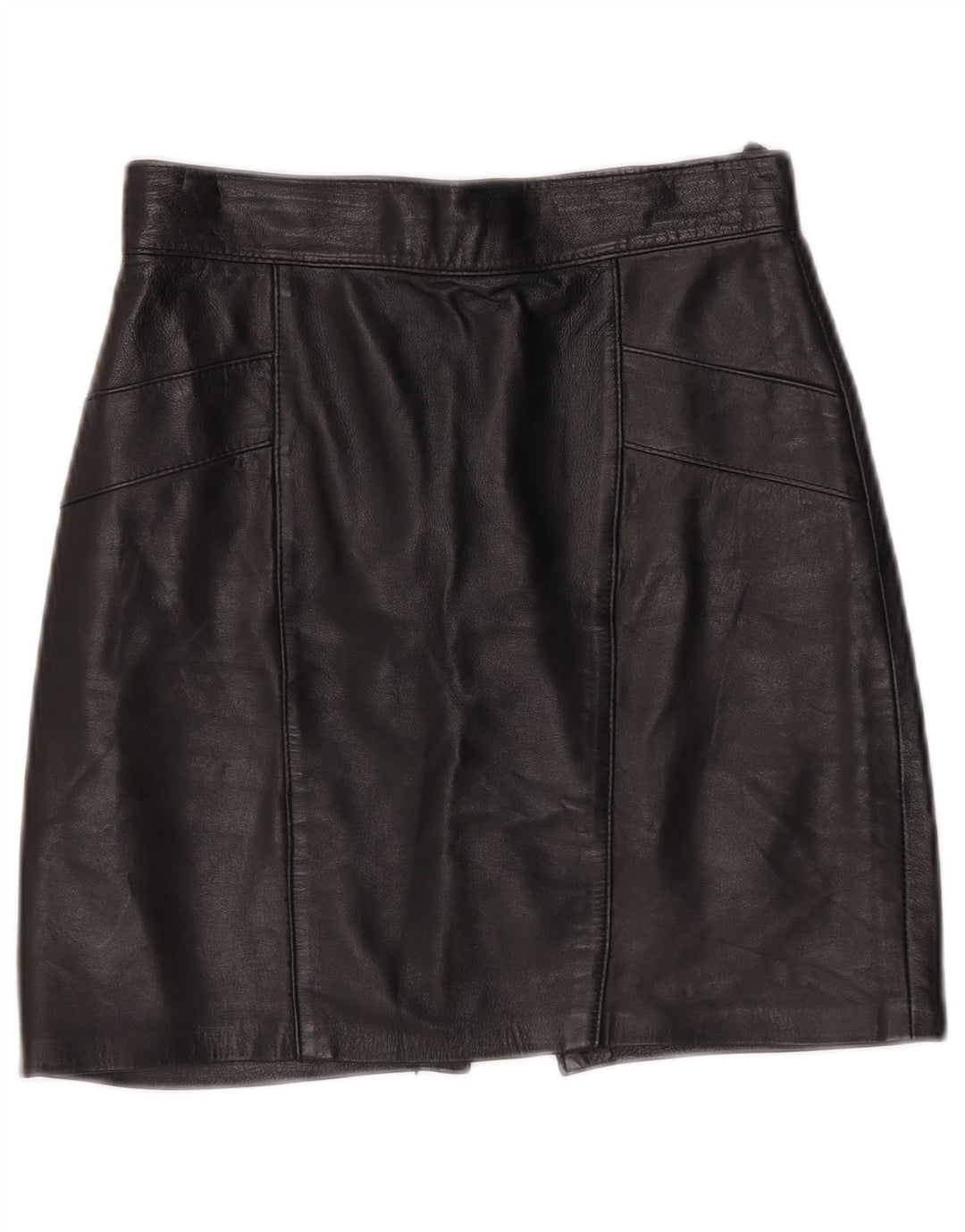 vintage Femme Mini Jupe En Cuir W25 XS Noir