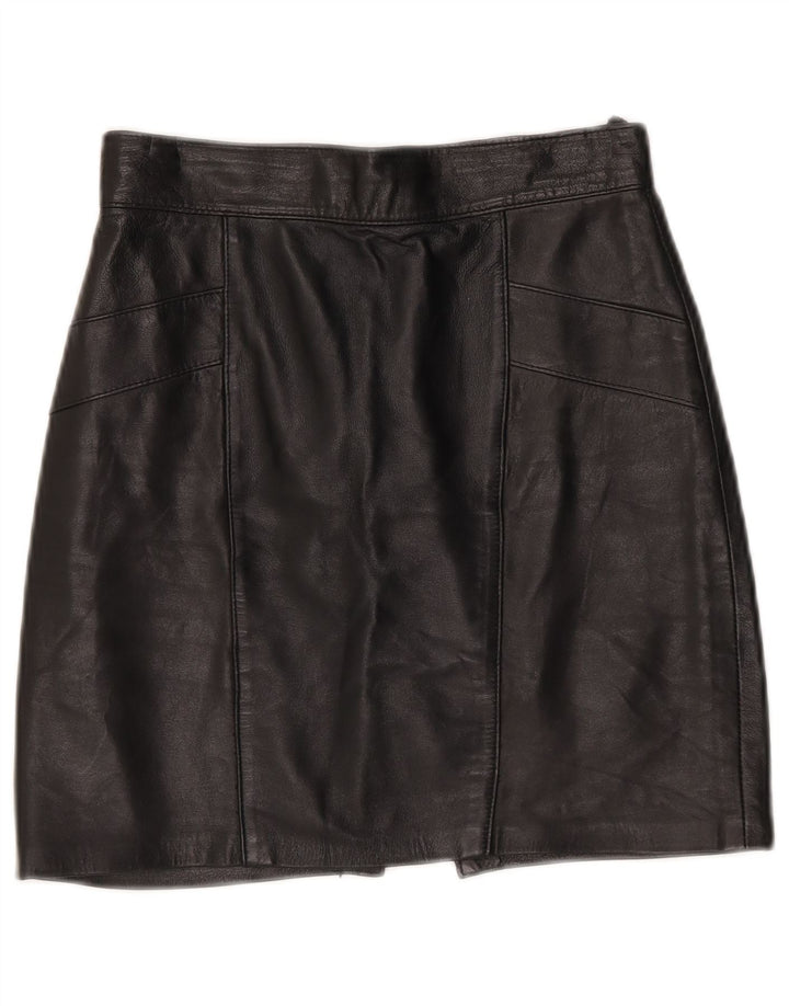 vintage Femme Mini Jupe En Cuir W25 XS Noir
