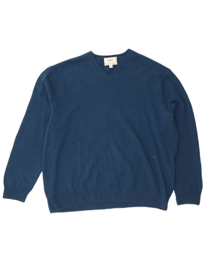 Marks & Spencer Pull col V pour homme en laine bleue 3XL