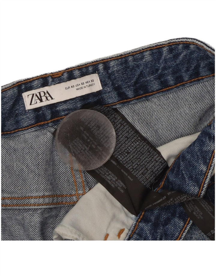 Zara Short en jean vieilli pour femme EU 42 Large W32 Bleu Coton