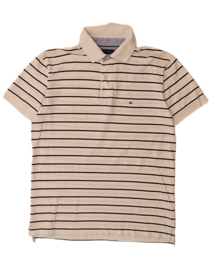 TOMMY HILFIGER Polo Homme Large Blanc Cassé Rayé Coton