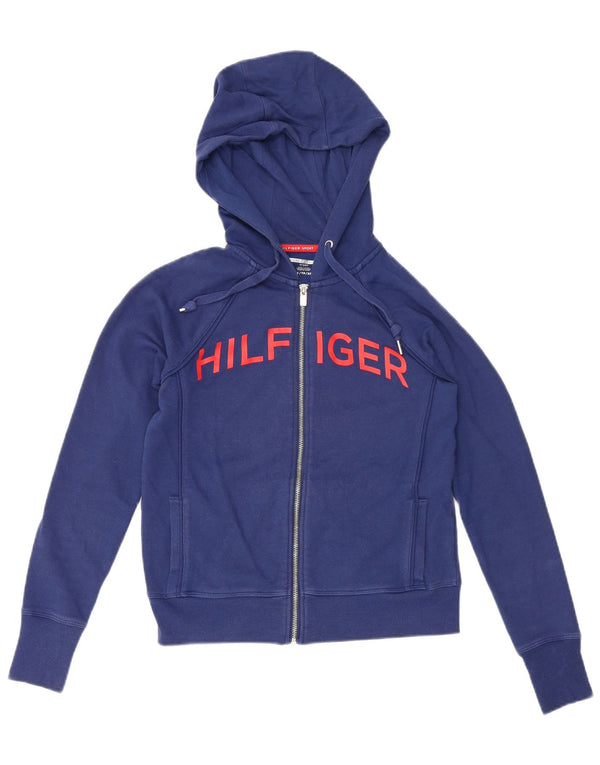 Tommy Hilfiger Pull à capuche zippé graphique pour femme UK 6 XS Bleu marine Coton