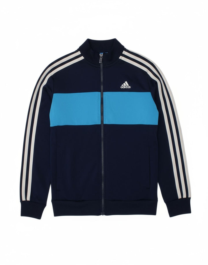 ADIDAS Boys Tracksuit Top Jacket 9-10 Years Navy Blue Colourblock
