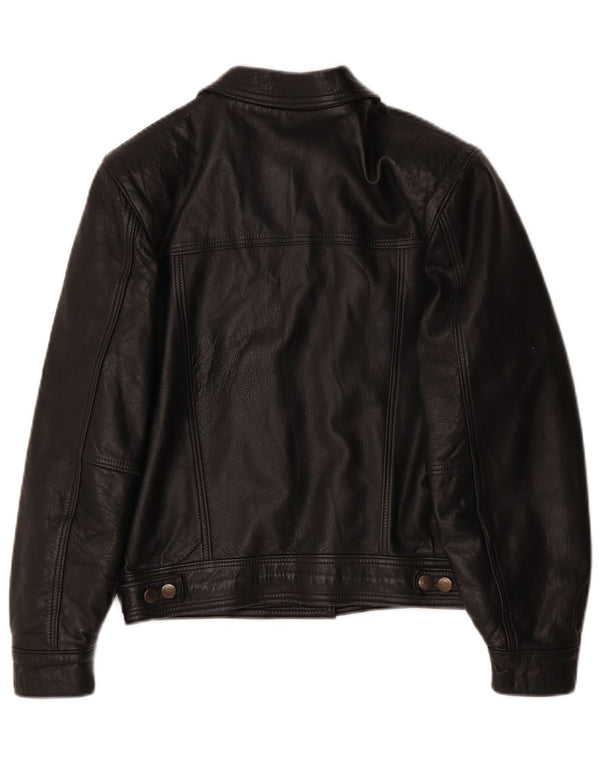 veste en cuir surdimensionnée femme vintage UK 10 Petit Noir