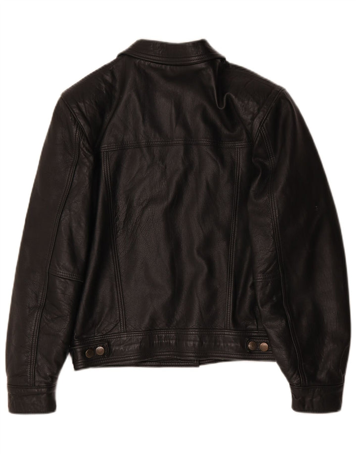 veste en cuir surdimensionnée femme vintage UK 10 Petit Noir