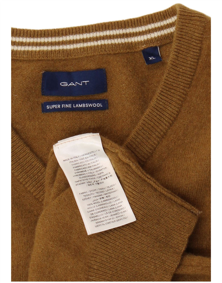 GANT Pull col V Homme XL Kaki Lambswool