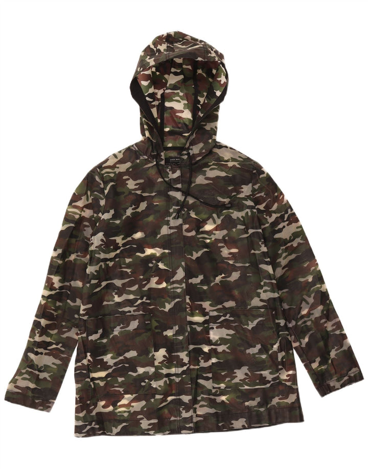 ZARA Veste militaire à capuche pour femme UK 14 Medium Khaki Camouflage