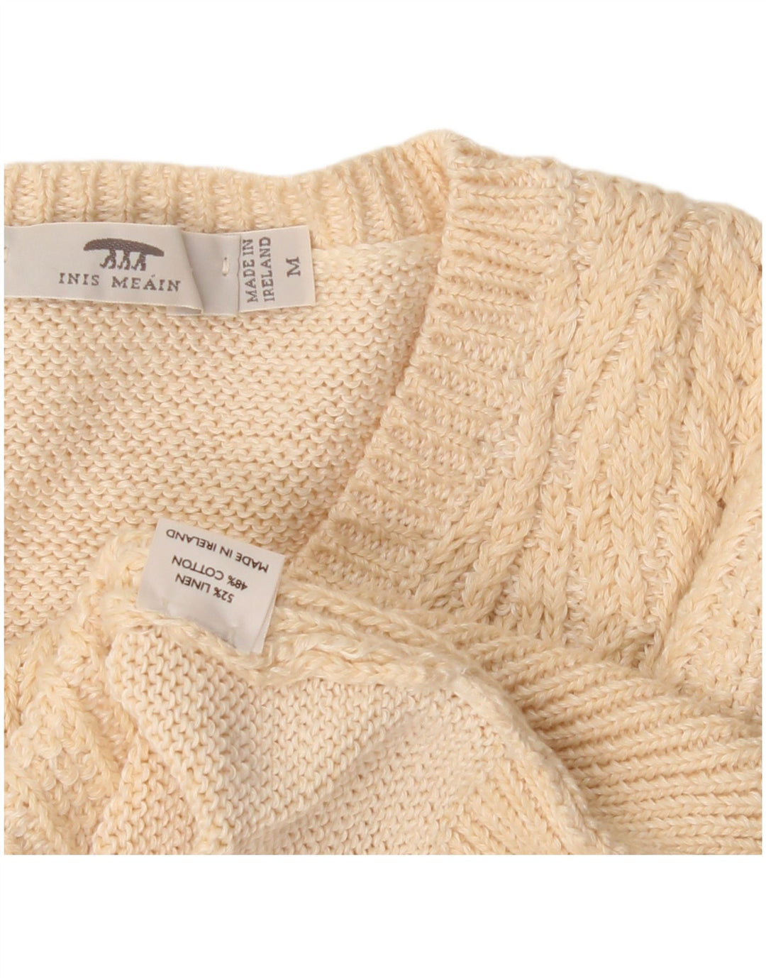 Inis Meain Pull col en V pour femme UK 14 Beige moyen Argyle/Diamant