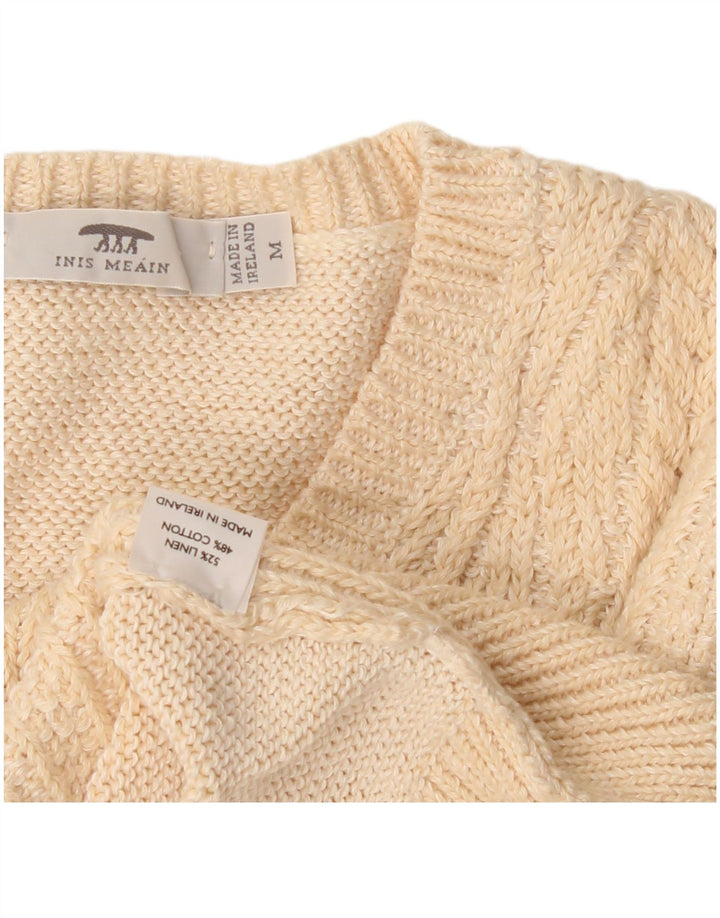 Inis Meain Pull col en V pour femme UK 14 Beige moyen Argyle/Diamant