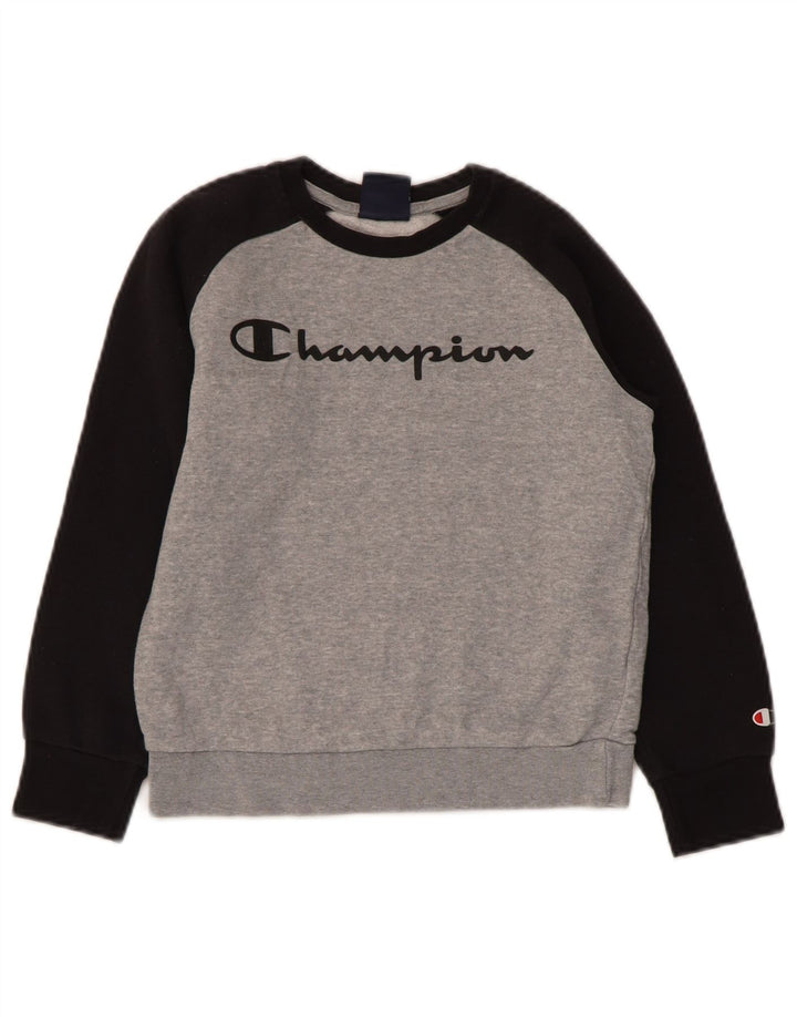 CHAMPION Boys Graphic Sweatshirt Jumper 7-8 Years Small  Grey Colourblock