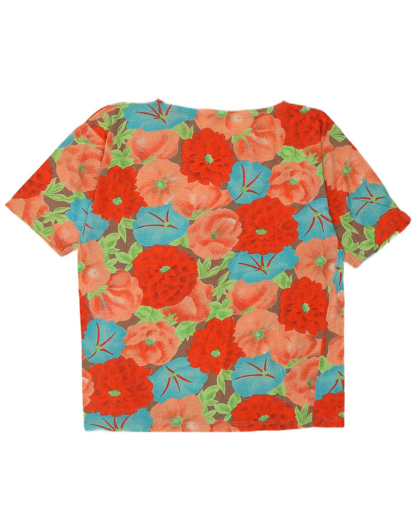 vintage Femmes Graphique T-Shirt Top UK 14 Moyen Multicolore Floral