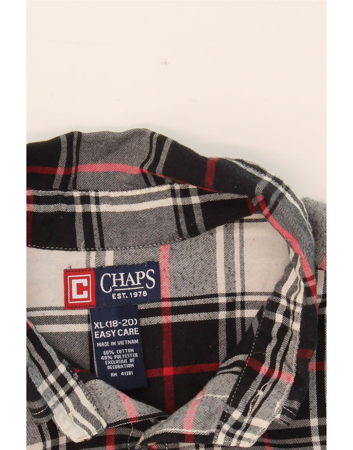 CHAPS Boys Flannel Shirt 15-16 Years XL Black Check Cotton Vintage Chaps and Second-Hand Chaps from Messina Hembry 