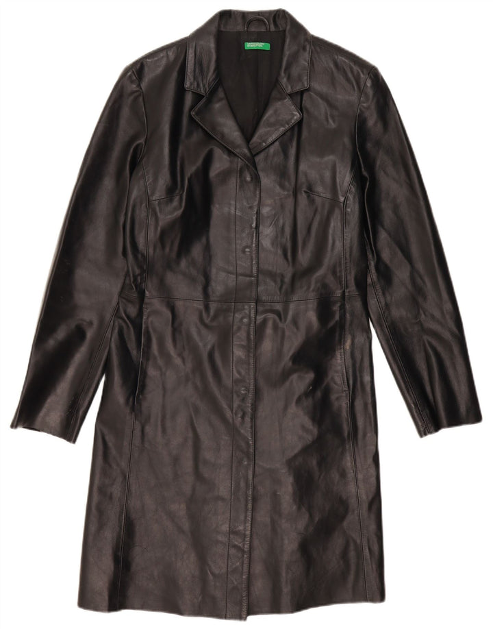 BENETTON Manteau en Cuir Femme IT 46 Grand Cuir Noir