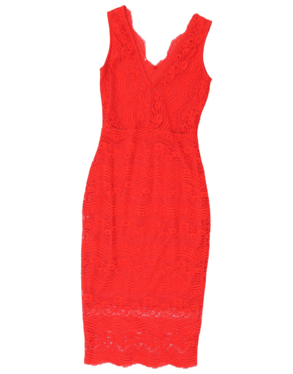 Oasis Robe moulante sans manches en dentelle pour femme UK 4 XS Rouge Polyamide
