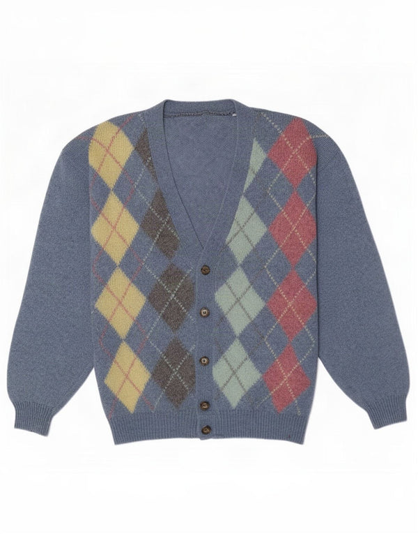 vintage Mens Cardigan Pull Grand Bleu Argyle/Diamant