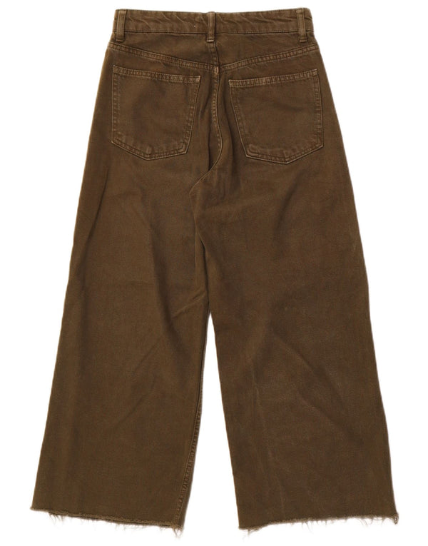 Zara Jean court taille haute jambe large pour femme US 00 2XS W22 L23 coton kaki