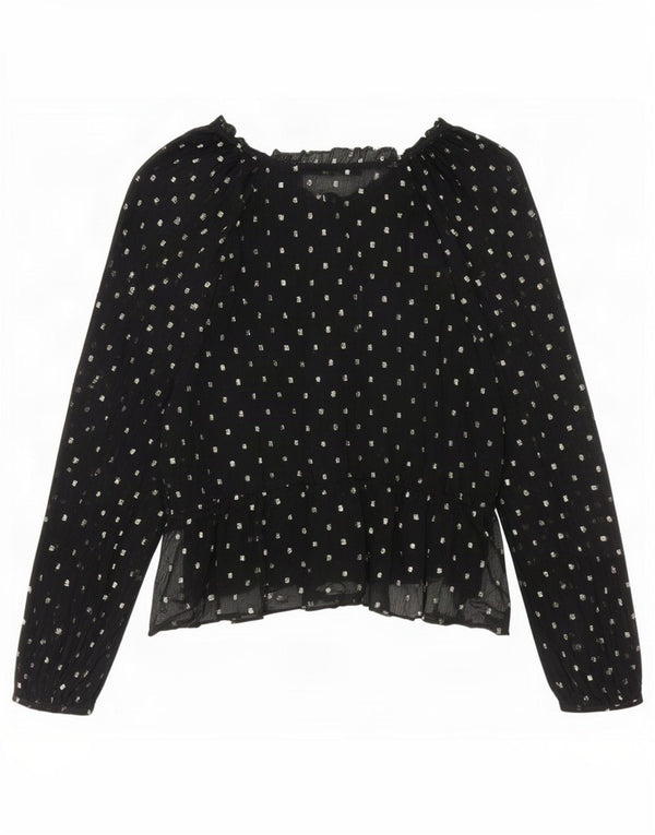 Zara Chemisier à manches longues pour femme UK 44 Polyester à pois noir moyen