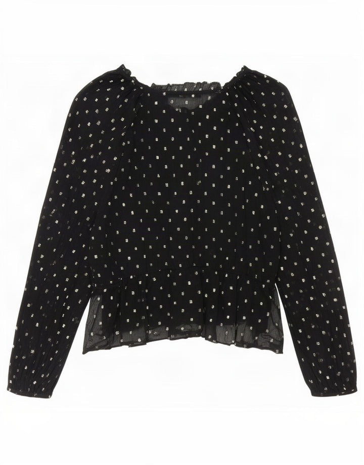 Zara Chemisier à manches longues pour femme UK 44 Polyester à pois noir moyen