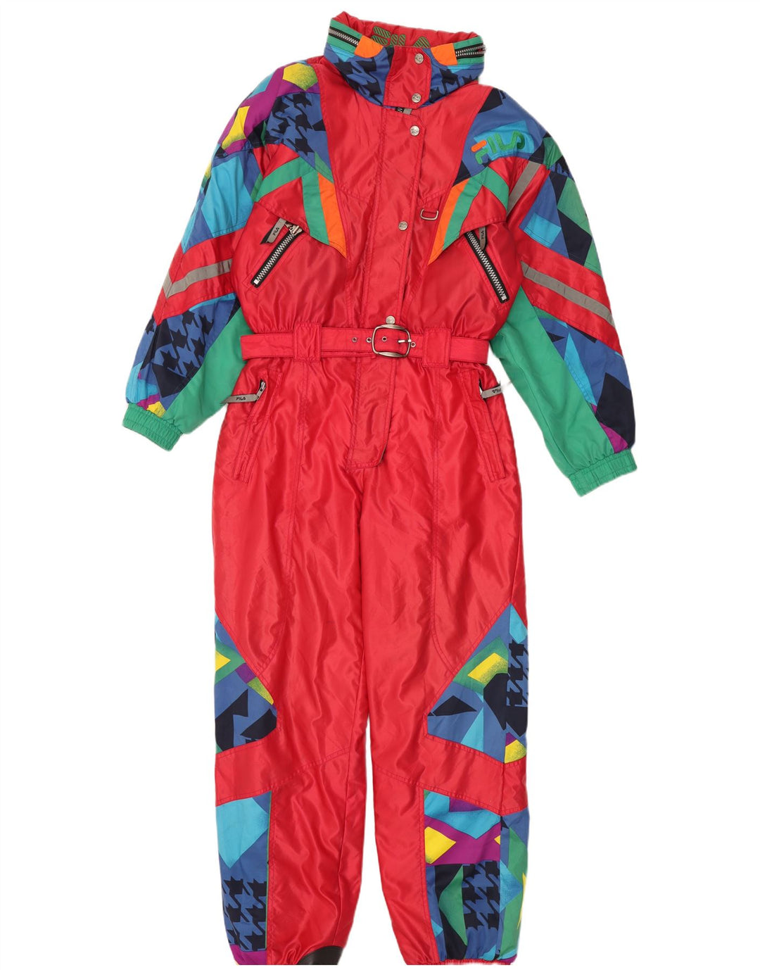 Fila Combinaison de ski à capuche pour femme IT 46 Large Rouge Géométrique Polyamide
