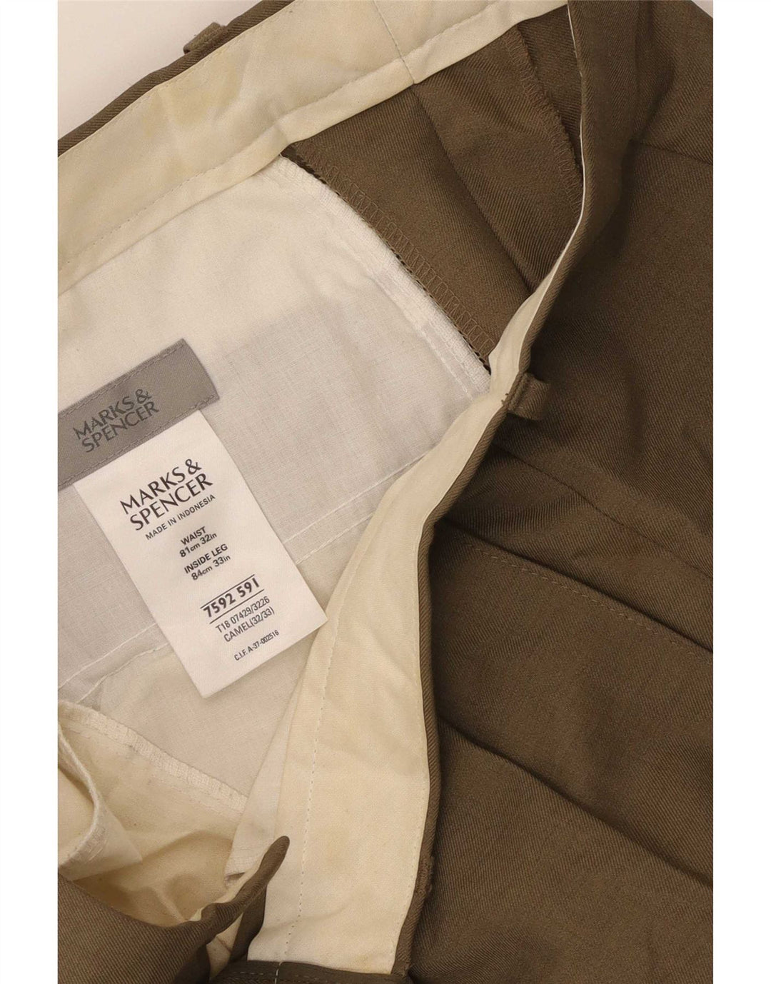 Marks & Spencer Pantalon Chino Pegged Homme W32 L33 Kaki Polyester