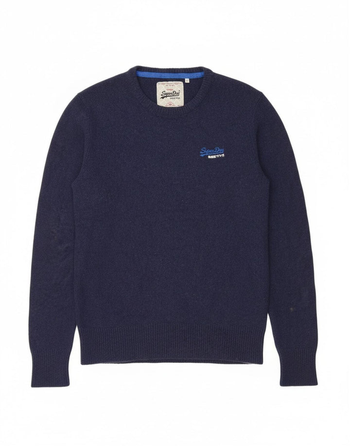 Superdry Pull à col rond en laine bleu marine moyen